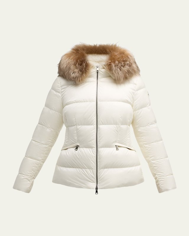 Boed Short Puffer Jacket with Shearling Hood Trim